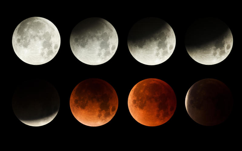 series of the lunar eclipse of the moon with blood moon
